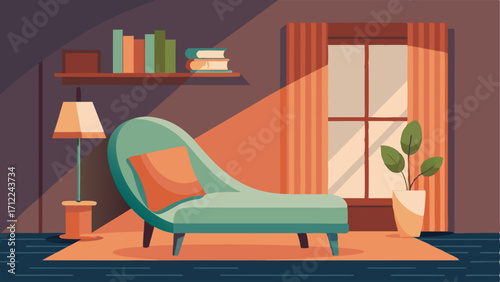 A cozy nook tucked away in the corner offers a quiet space for individual study with a comfortable chaise lounge and a small side table.