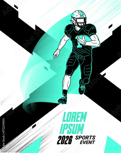 Rugby player in action vector illustration for poster or leaflet design