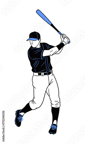 Baseball Player in Action: A dynamic illustration captures a baseball player mid-swing, poised to hit a home run with powerful intensity and focused determination.