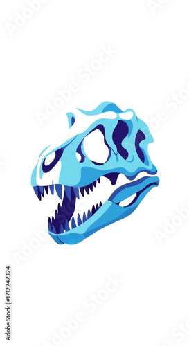 Stylized blue Tyrannosaurus Rex skull vector illustration.