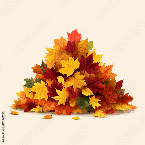 Vector illustration of a pile of autumn leaves isolated on a white background