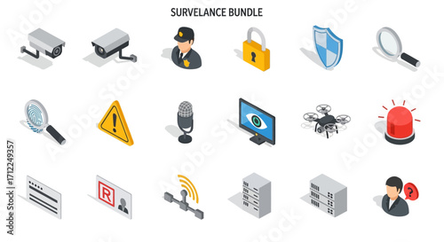 Surveillance System Icons Bundle Set.