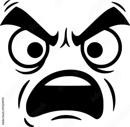 Aggressive Vector Silhouette of an Angry Cartoon Character's Face