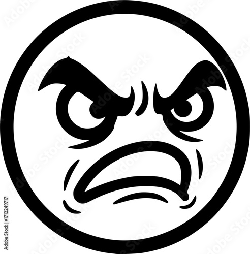 Aggressive Vector Silhouette of an Angry Cartoon Character's Face