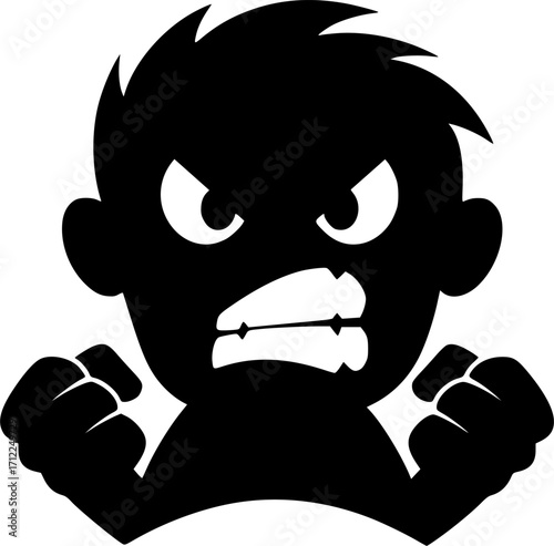 Aggressive Vector Silhouette of an Angry Cartoon Character's Face