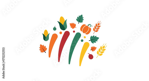 Vibrant Autumn Harvest Collection with Pumpkins Corn and Leaves.