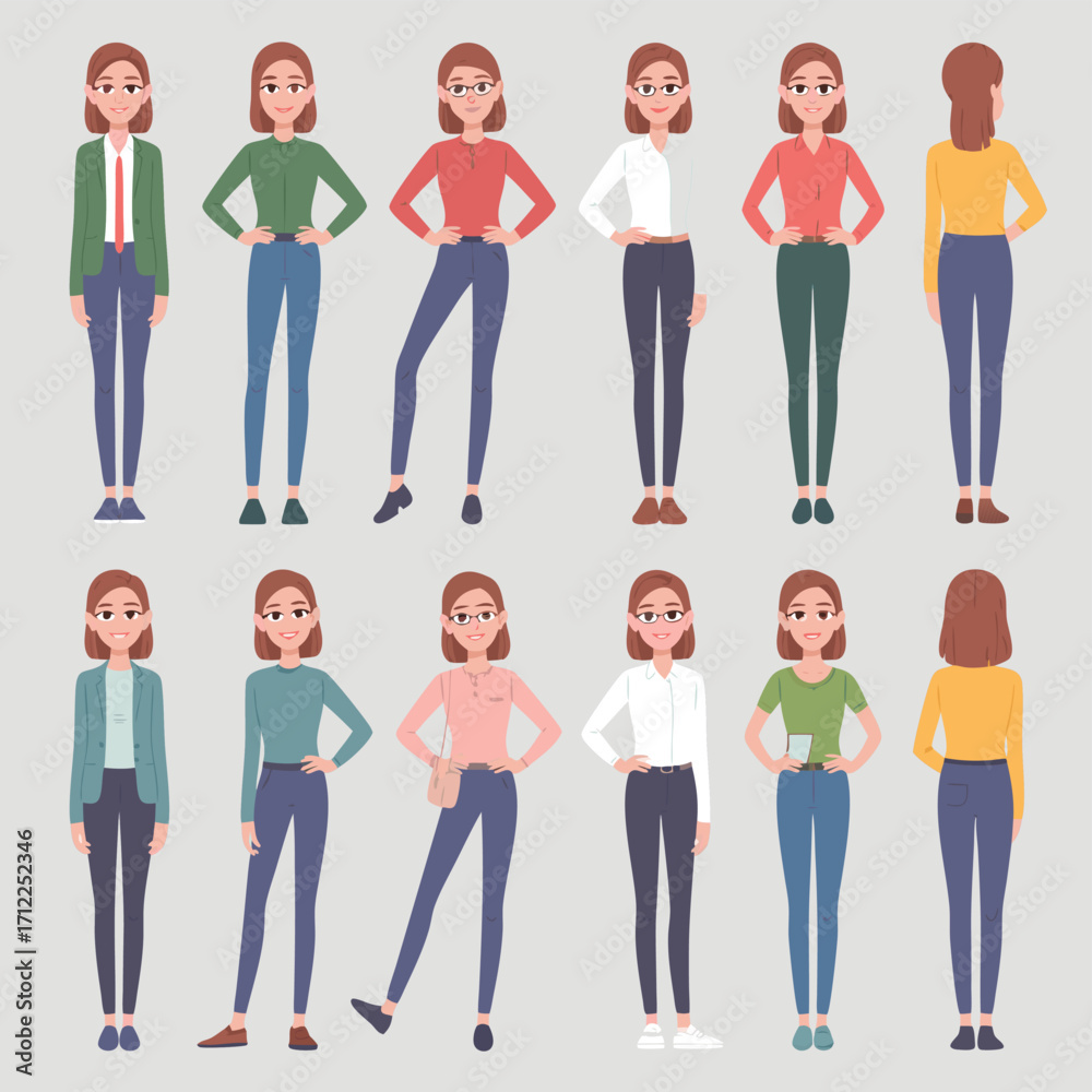 Obraz premium Diverse group of casual women standing in various poses and outfits, showcasing different styles and body types isolated on white background