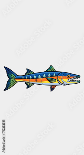 Vibrant Colorful Barracuda Fish Illustration.