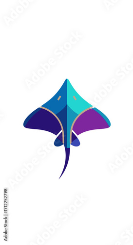 Vibrant illustration of a stylized blue stingray swimming gracefully in the ocean depths.