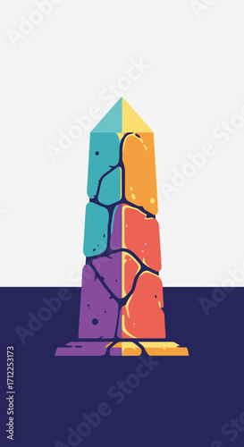 Vibrant segmented stone pillar abstract illustration.
