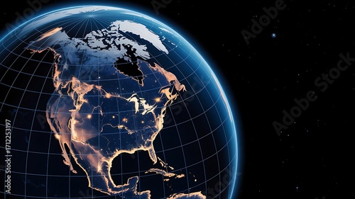 Wallpaper Mural Illuminated globe of earth with north america visible showing city lights against a black starry sky background Torontodigital.ca