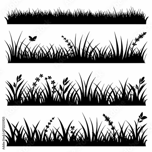 Black Grass Outline Vector Elements