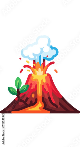Volcano erupting with lava and smoke illustration showing natural disaster.