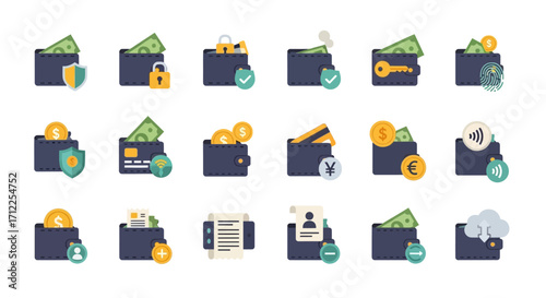 Wallet Security and Financial Management Icons.