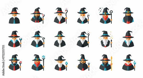 Wizard avatars collection diverse magical characters.