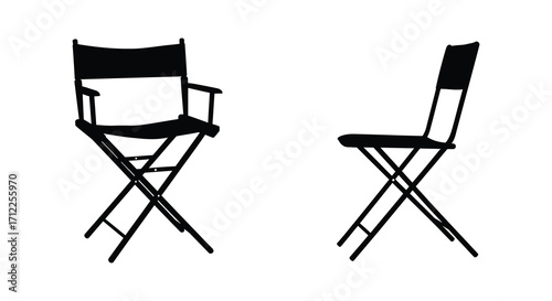 Simple black and white illustration of two folding director s chairs