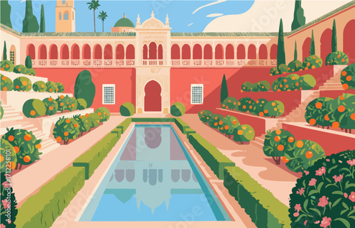 European architecture and scenery, vector graphics