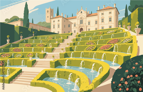European architecture and scenery, vector graphics