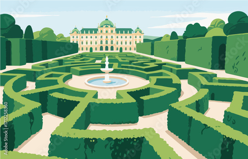 European architecture and scenery, vector graphics