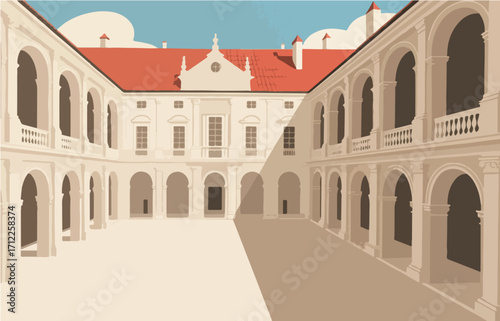 European architecture and scenery, vector graphics