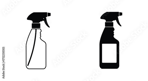 Two black and white spray bottles shown in a simple silhouette style