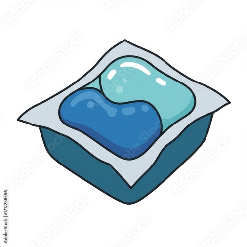 Blue Gel Laundry Detergent Pod in Plastic Packaging