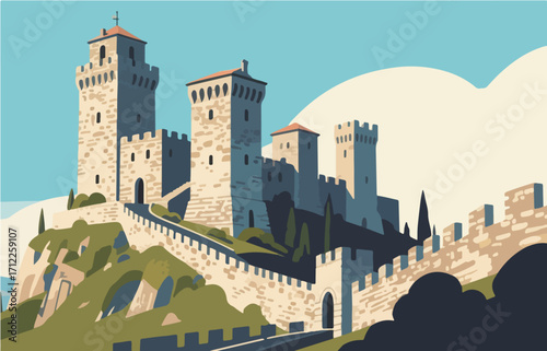 European architecture and scenery, vector graphics