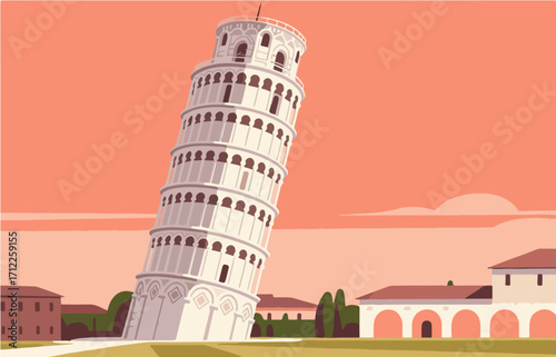 European architecture and scenery, vector graphics