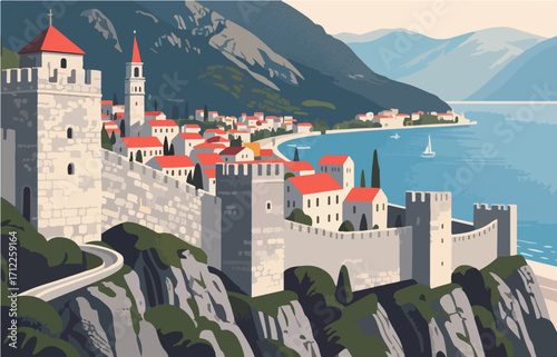 European architecture and scenery, vector graphics