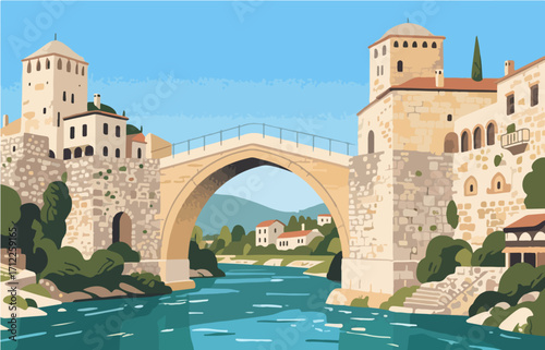 European architecture and scenery, vector graphics
