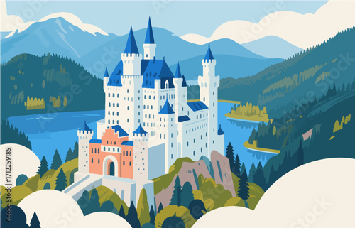 European architecture and scenery, vector graphics