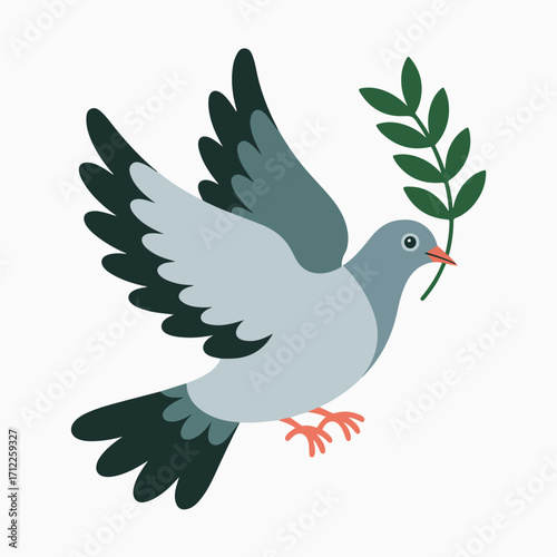 Dove carrying olive branch in vector illustration