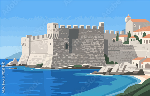 European architecture and scenery, vector graphics