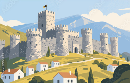 European architecture and scenery, vector graphics
