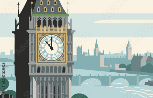 European architecture and scenery, vector graphics