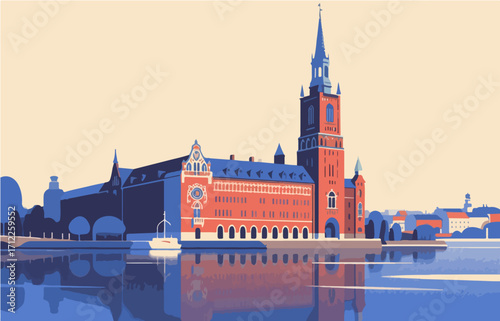 European architecture and scenery, vector graphics