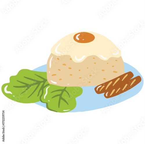 vector illustration of a breakfast with fried rice, lettuce, sunny egg and sausage