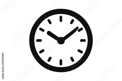 Clock icon vector silhouette. Simple time symbol isolated on white background. Minimalist watch face pictogram. Concept of time management, schedule, deadline, timer, countdown.