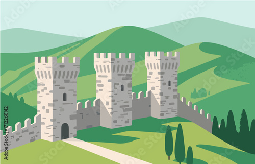 European architecture and scenery, vector graphics