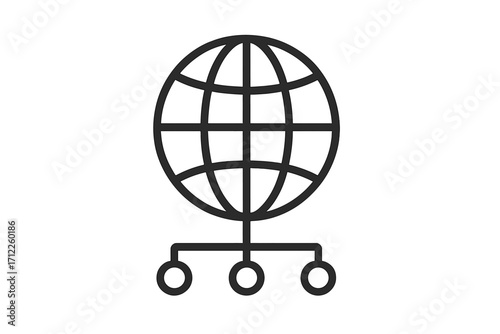 Global network icon. Internet connection symbol. Web hosting server concept. Worldwide communication sign. Globe and sitemap diagram. Technology data transfer vector illustration.