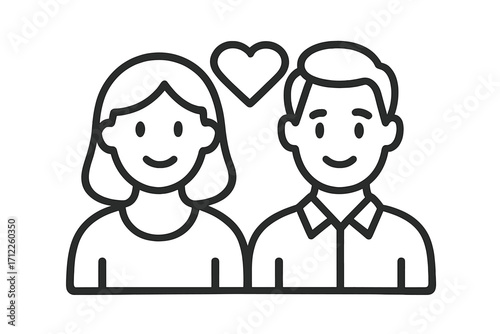 Couple in love line icon. Man and woman with heart symbol. Relationship, romance, dating concept. Valentine's Day linear vector illustration. Simple avatar profile pictogram.