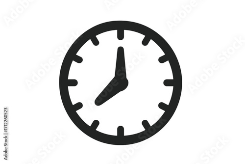Clock icon vector silhouette. Time symbol for web design. Simple watch face illustration. Concept of schedule, timer, deadline, minute, and hour. Time management sign.