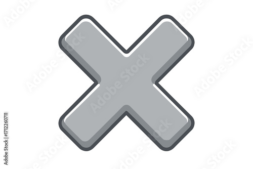 Grey cross X mark symbol. Wrong, no, or incorrect choice icon. Negative sign for error, failure, and rejection. 3D cartoon cancel, close, or delete button vector design.