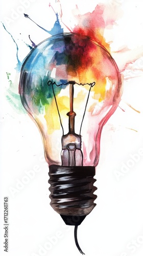 Vibrant watercolor lightbulb burst with multicolored paint splashes. Shine a Light Nigh