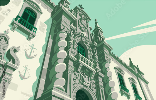 European architecture and scenery, vector graphics