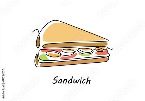 Sandwich Slice Illustration.  line icon-continuous line drawing. Editable stroke. 