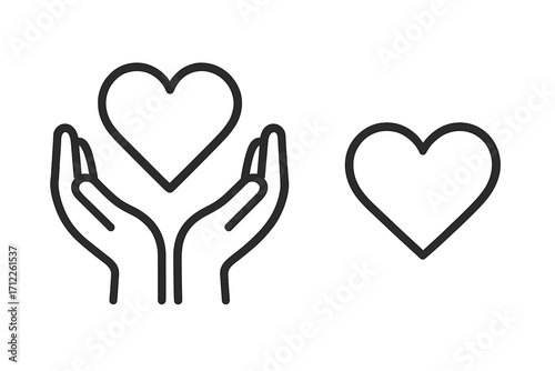 Heart in hands icon. Charity and donation concept. Vector symbol of love, care, health, hope, and support. Linear illustration for volunteering and nonprofit organizations.