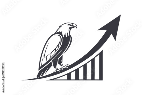 Eagle perched on upward trending financial graph hawk