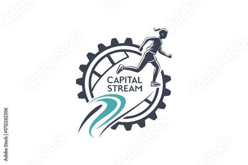 Runner in Gear Logo with Flowing Lines capital stream