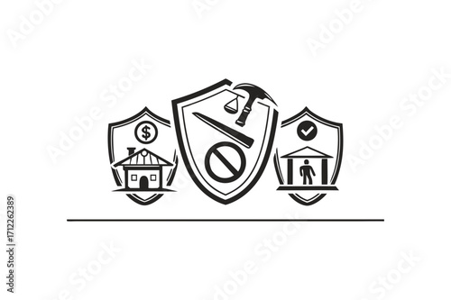 Shields with Financial and Legal Symbols protection